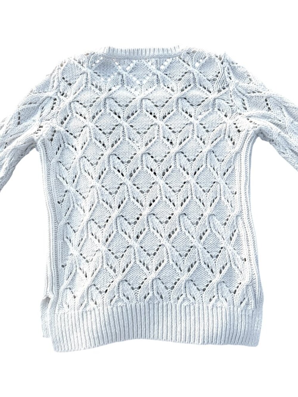 LOFT Cream Cable Knit Openwork Pointelle Sweater Off White Crew Neck - Picture 16 of 16